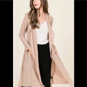 LILA ROSE-Creamy Tan Open Front Flowing Duster Blazer Jacket- Size Large